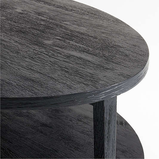 Clairemont Ebonized Oak Wood 60" Oval Coffee Table with Shelf