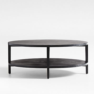View Clairemont Ebonized Oak Wood 48" Oval Coffee Table with Shelf details