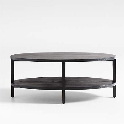 Clairemont Ebonized Oak Wood 48" Oval Coffee Table with Shelf