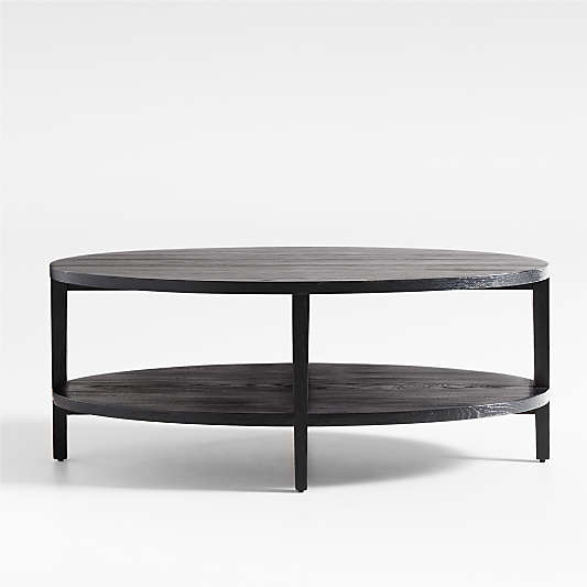 Clairemont Ebonized Oak Wood 60" Oval Coffee Table with Shelf