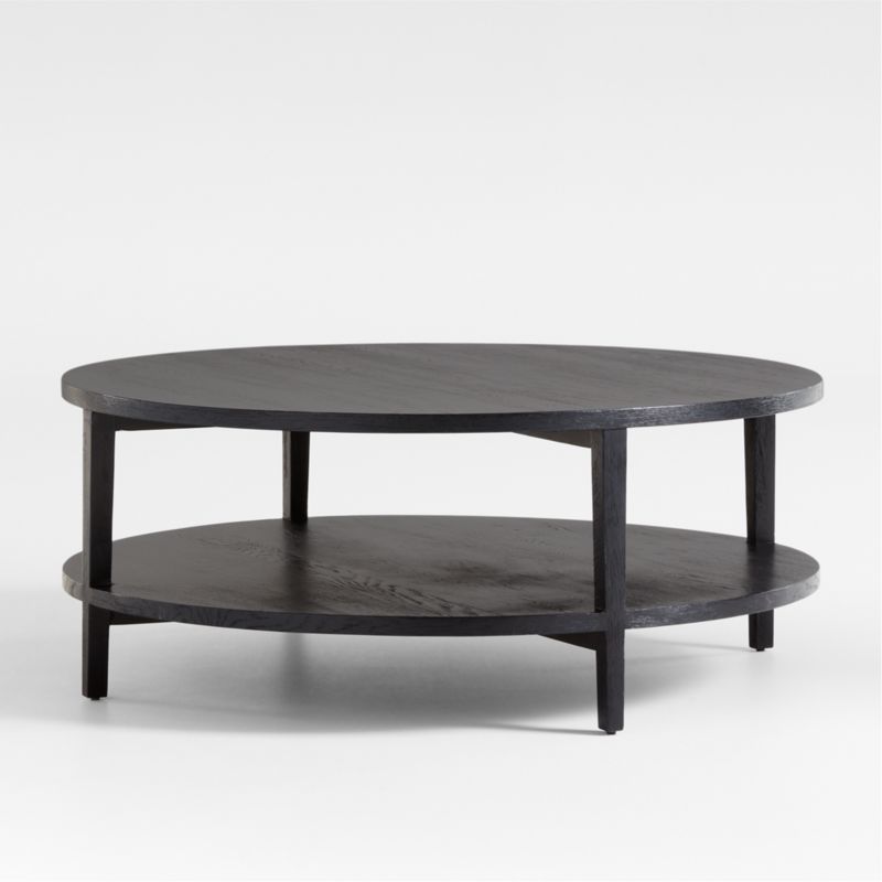 Clairemont Ebonized Oak Wood 48" Round Coffee Table with Shelf