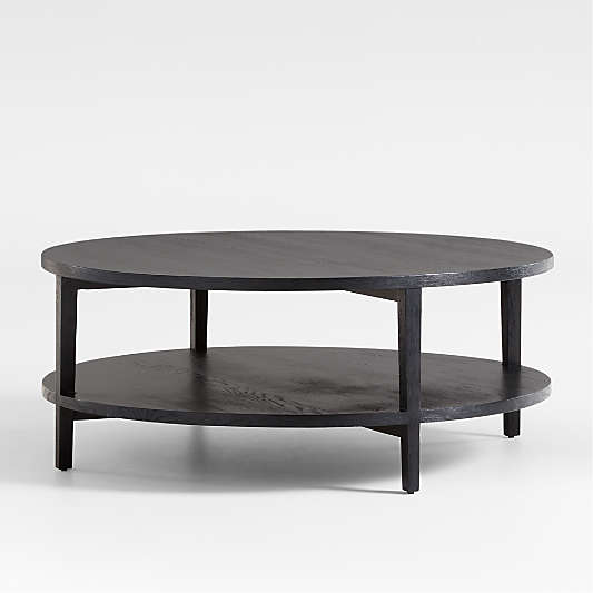 Clairemont Ebonized Oak Wood 48" Round Coffee Table with Shelf