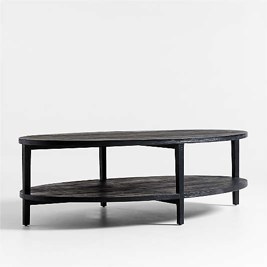 Clairemont Ebonized Oak Wood 60" Oval Coffee Table with Shelf