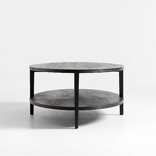 Clairemont Ebonized Oak Wood 60" Oval Coffee Table with Shelf