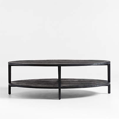 Clairemont Ebonized Oak Wood 60" Oval Coffee Table with Shelf