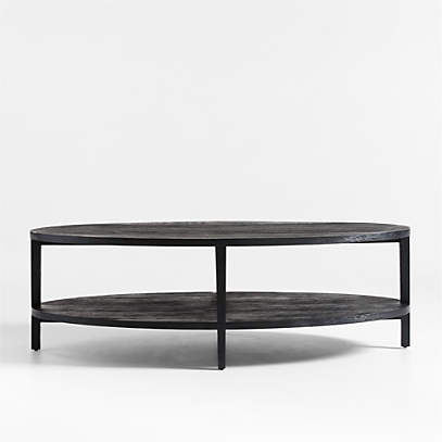 Clairemont Ebonized Oak Wood 60 Oval Coffee Table with Shelf
