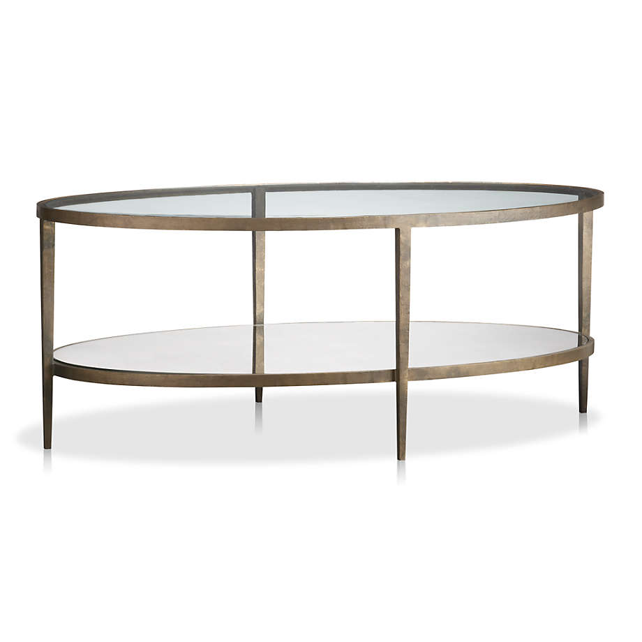 Clairemont Metal and Glass 30 Oval Coffee Table with Shelf +