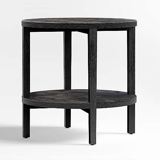 Clairemont Ebonized Wood Round End Table with Shelf