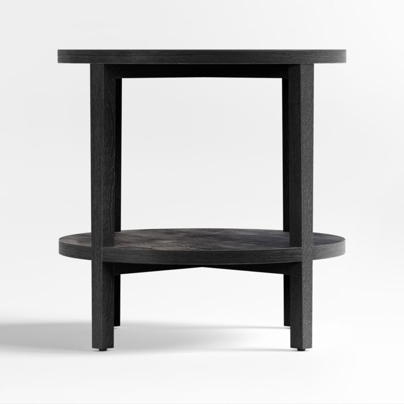Clairemont Ebonized Wood Round End Table with Shelf + Reviews Crate