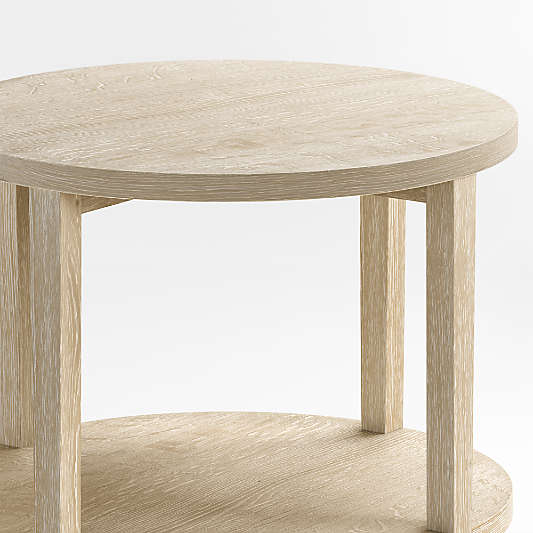 Clairemont Natural Oak Wood Round End Table with Shelf