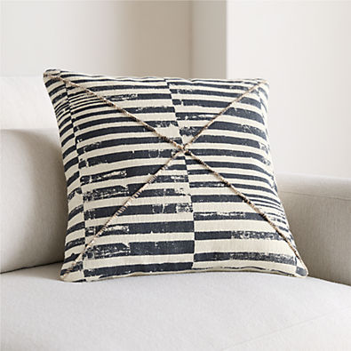 View Clare Mudcloth Stripe 20"x20" Deep Indigo Throw Pillow Cover details