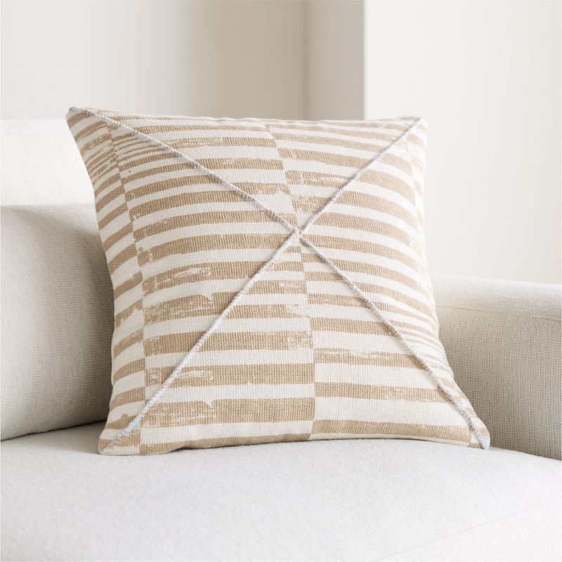 Clare Mudcloth Stripe 20"x20" Warm Sand Beige Throw Pillow with Feather Insert - image 1 of 5