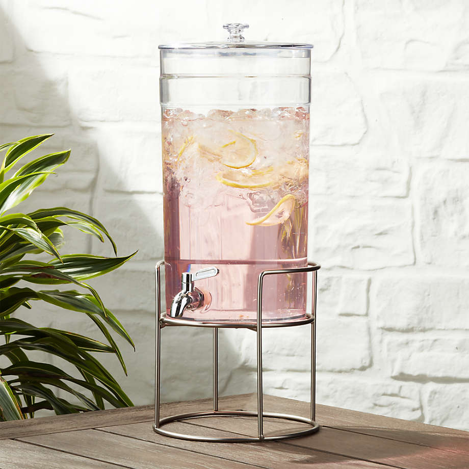 Claro Acrylic Drink Dispenser with Silver Stand + Reviews | Crate & Barrel