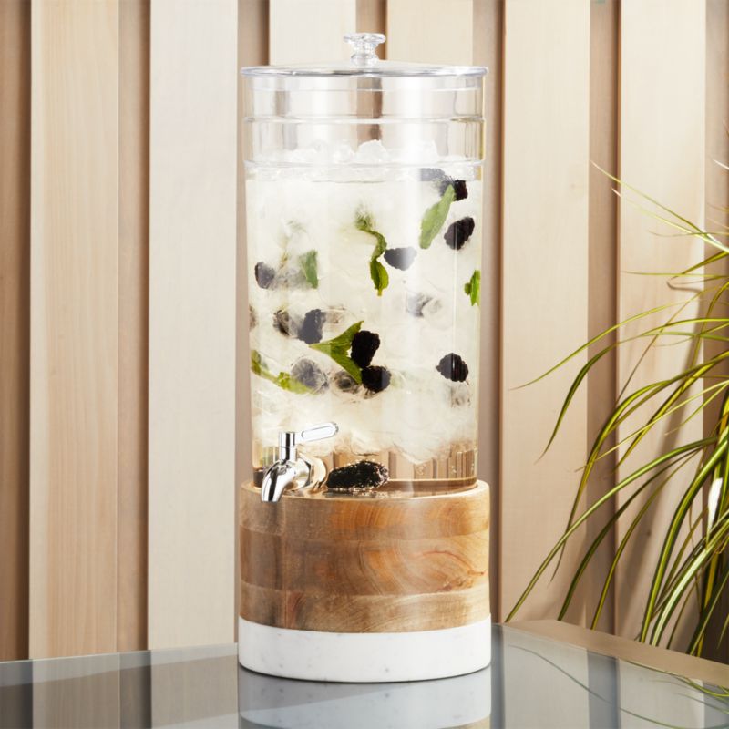 Claro 1.45-Gallon Acrylic Drink Dispenser with Wood and Marble Stand
