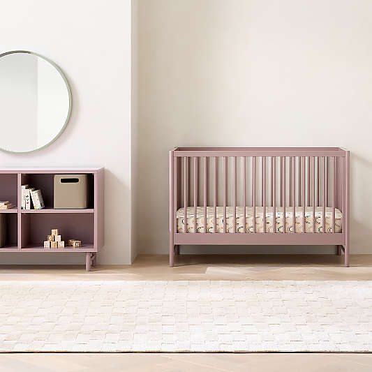 Classic Lilac Rose Wood Convertible Baby Crib with Toddler Bed Rail