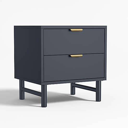 Classic Deep Navy Blue Wood 2-Drawer Kids Nightstand