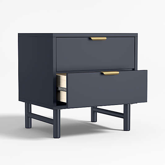 Classic Deep Navy Blue Wood 2-Drawer Kids Nightstand