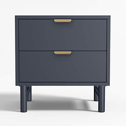 Classic Deep Navy Blue Wood 2-Drawer Kids Nightstand