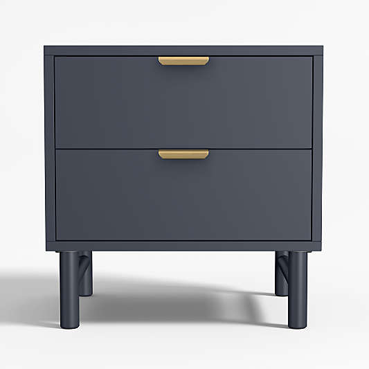 Set of 2 Classic Deep Navy Blue Wood 2-Drawer Kids Nightstands