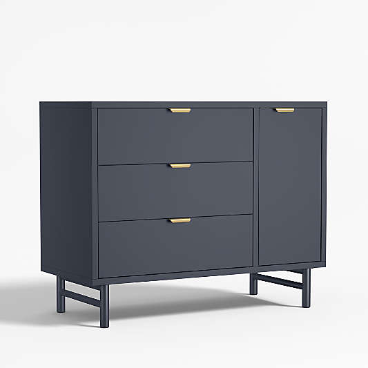 Classic 44"  Deep Navy Blue Wood 3-Drawer Kids Dresser with Door