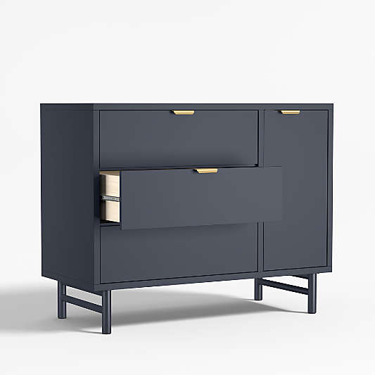 Classic Deep Navy Blue Wood 3-Drawer Kids Dresser with Door