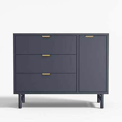 Classic 44" Deep Navy Blue Wood 3-Drawer Kids Dresser with Door