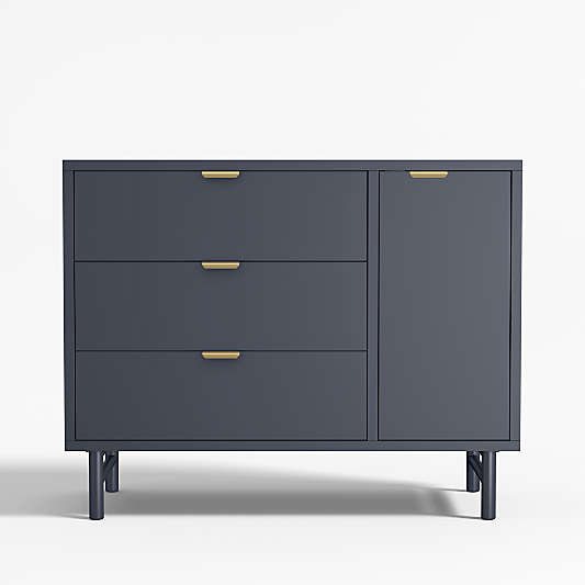 Classic 44" Deep Navy Blue Wood 3-Drawer Kids Dresser with Door