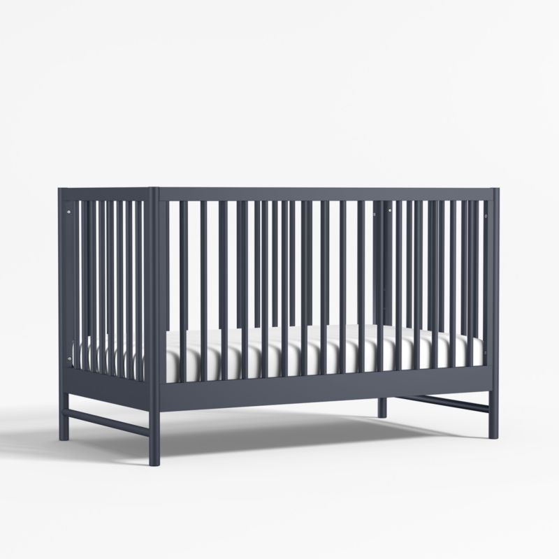 Classic Deep Navy Blue Wood Convertible Baby Crib with Toddler Bed Rail Crate Kids