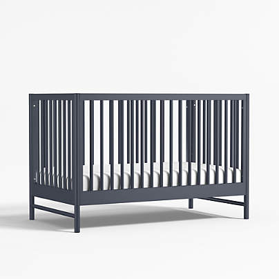 Classic Deep Navy Blue Wood Convertible Baby Crib with Toddler Bed Rail