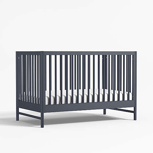 Classic Deep Navy Blue Wood Convertible Baby Crib with Toddler Bed Rail