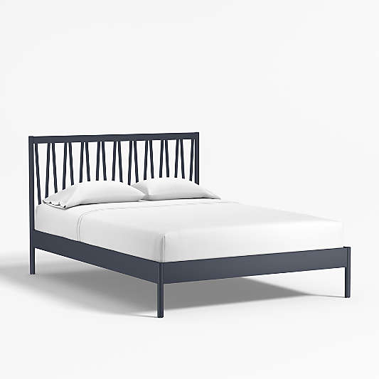 Classic Deep Navy Blue Wood Kids Full Bed