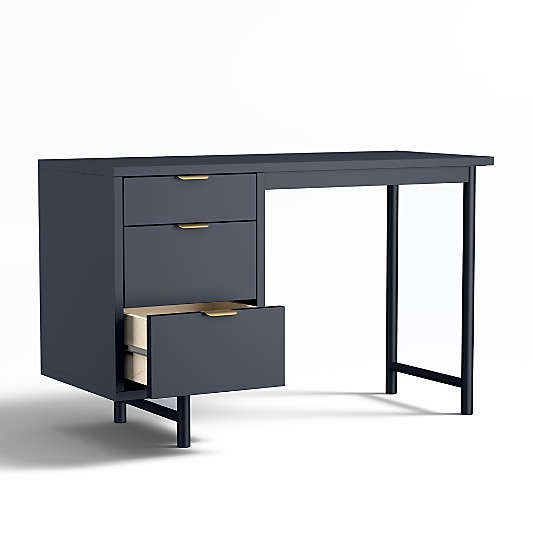 Classic 48" Navy Blue Wood 3-Drawer Kids Desk