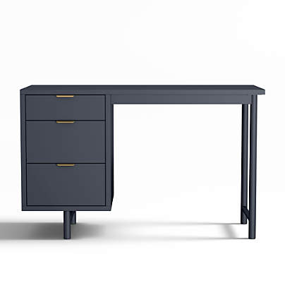 Classic 48" Deep Navy Blue Wood 3-Drawer Kids Desk