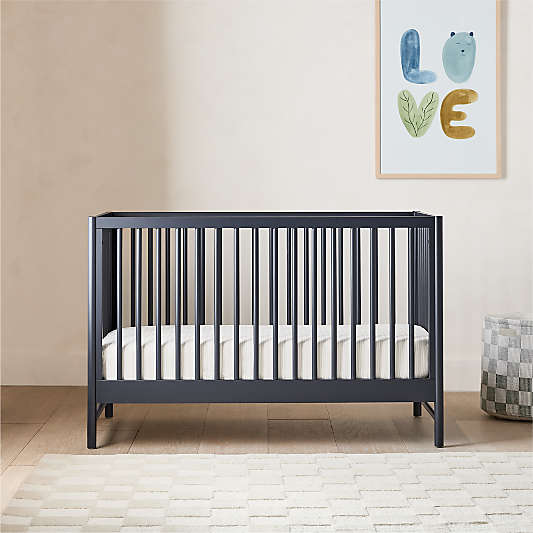 Classic Deep Navy Blue Wood Convertible Baby Crib with Toddler Bed Rail