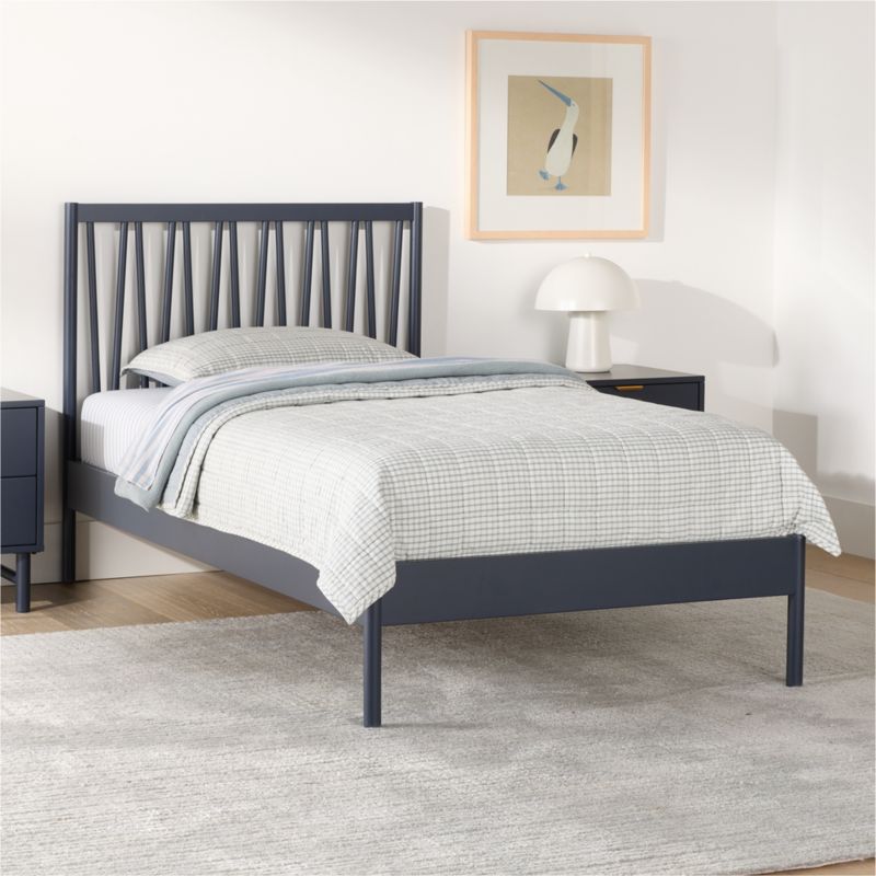 Classic Deep Navy Blue Wood Kids Full Bed - image 3 of 8
