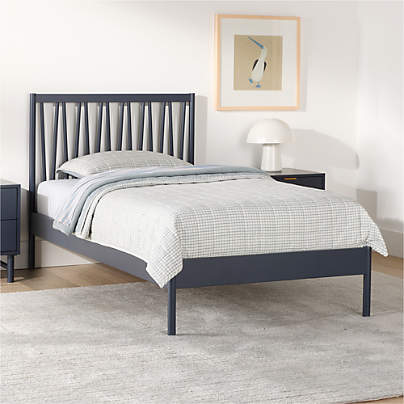 Classic Deep Navy Blue Wood Kids Twin Bed