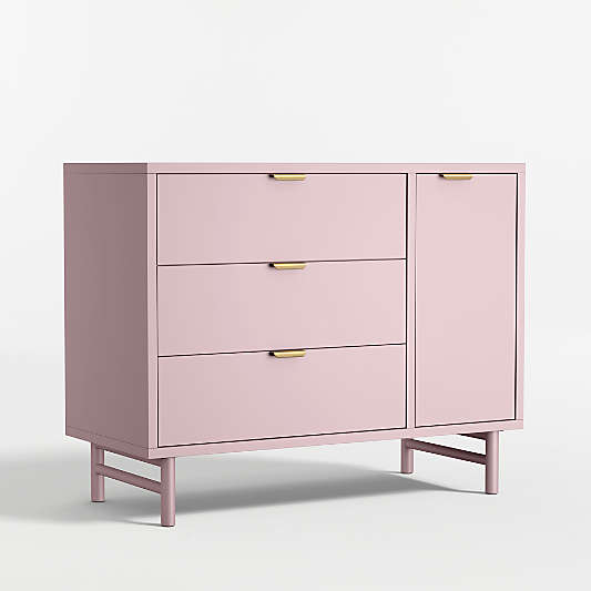 Classic 44" Lilac Rose Wood 3-Drawer Kids Dresser with Door