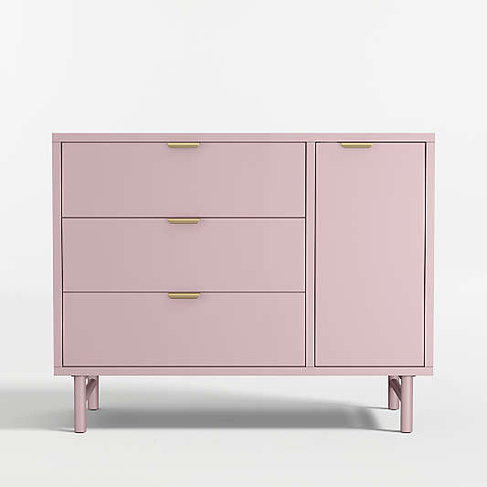 Classic 44" Lilac Rose Wood 3-Drawer Kids Dresser with Door