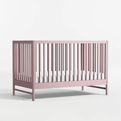 Classic Lilac Rose Wood Convertible Baby Crib with Toddler Bed Rail