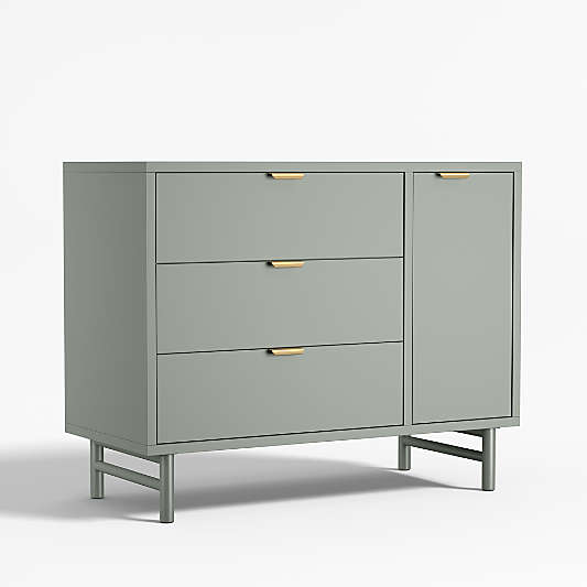 Classic 44" Laurel Green Wood 3-Drawer Kids Dresser with Door