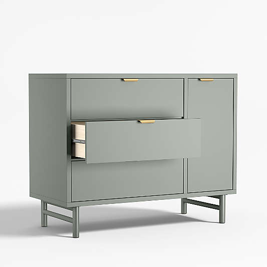 Classic 44" Green Wood 3-Drawer Kids Dresser with Door