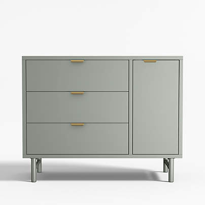 Classic 44" Green Wood 3-Drawer Kids Dresser with Door