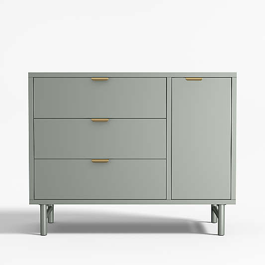Classic 44" Laurel Green Wood 3-Drawer Kids Dresser with Door