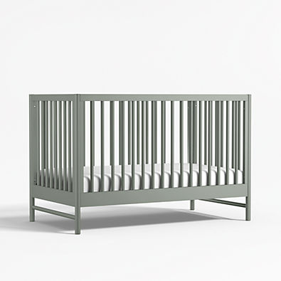 View Classic Laurel Green Wood Convertible Baby Crib with Toddler Bed Rail details