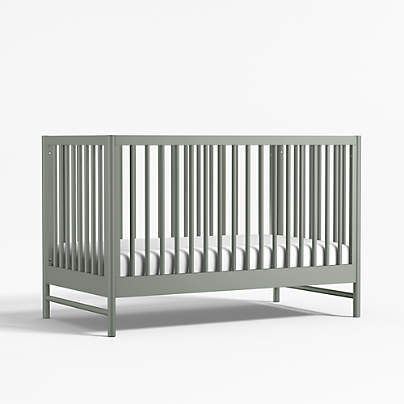 Classic Laurel Green Wood Convertible Baby Crib with Toddler Bed Rail