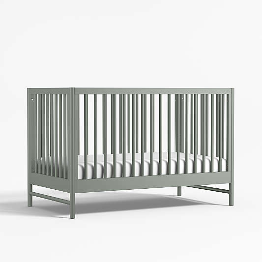 Classic Laurel Green Wood Convertible Baby Crib with Toddler Bed Rail