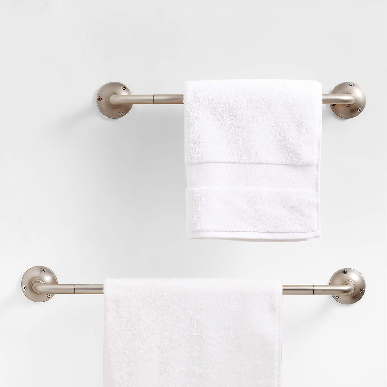 Classic Round Brushed Nickel Bath Towel Bars | Crate & Barrel