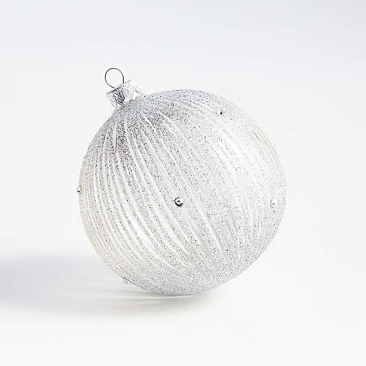 Large Silver Glittered Glass Ball Christmas Tree Ornament, Set of 4