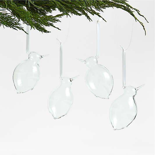 Small Clear Glass Bird Christmas Tree Ornaments, Set of 4