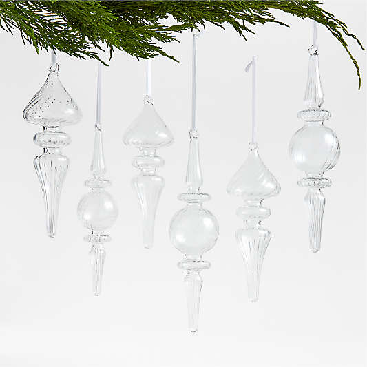 Clear Glass Finial Christmas Tree Ornaments, Set of 6